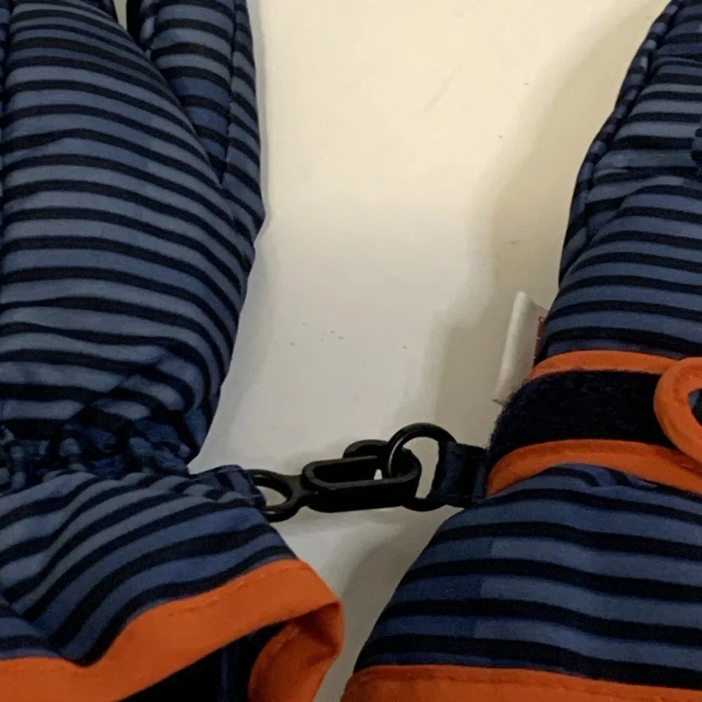 Thermolite Youth Snow Gloves Ski Snowboard Size YM Navy Blue Strip & Orange